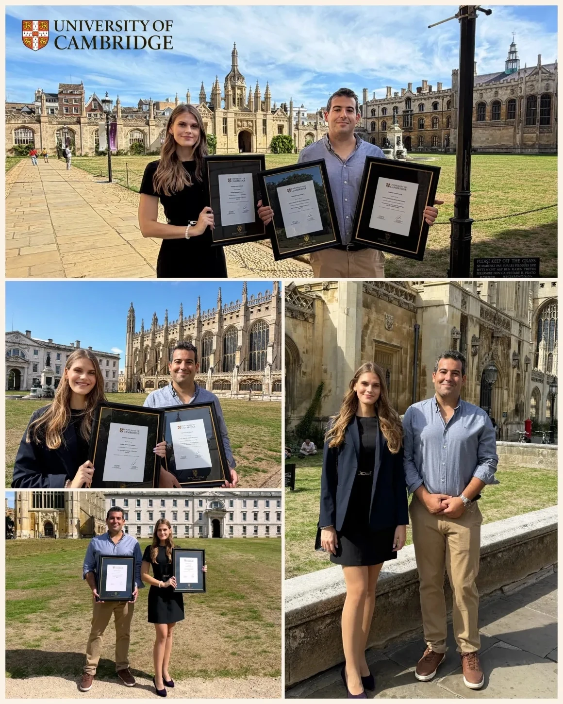 Dr. Carlos Cuadrado Gómez-Serranillos y Polina Poloziuk con sus certificados en Cambridge